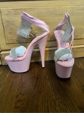 NEW IN BOX- Pleaser Pink Platform Stiletto Heels with Rhinestone Straps